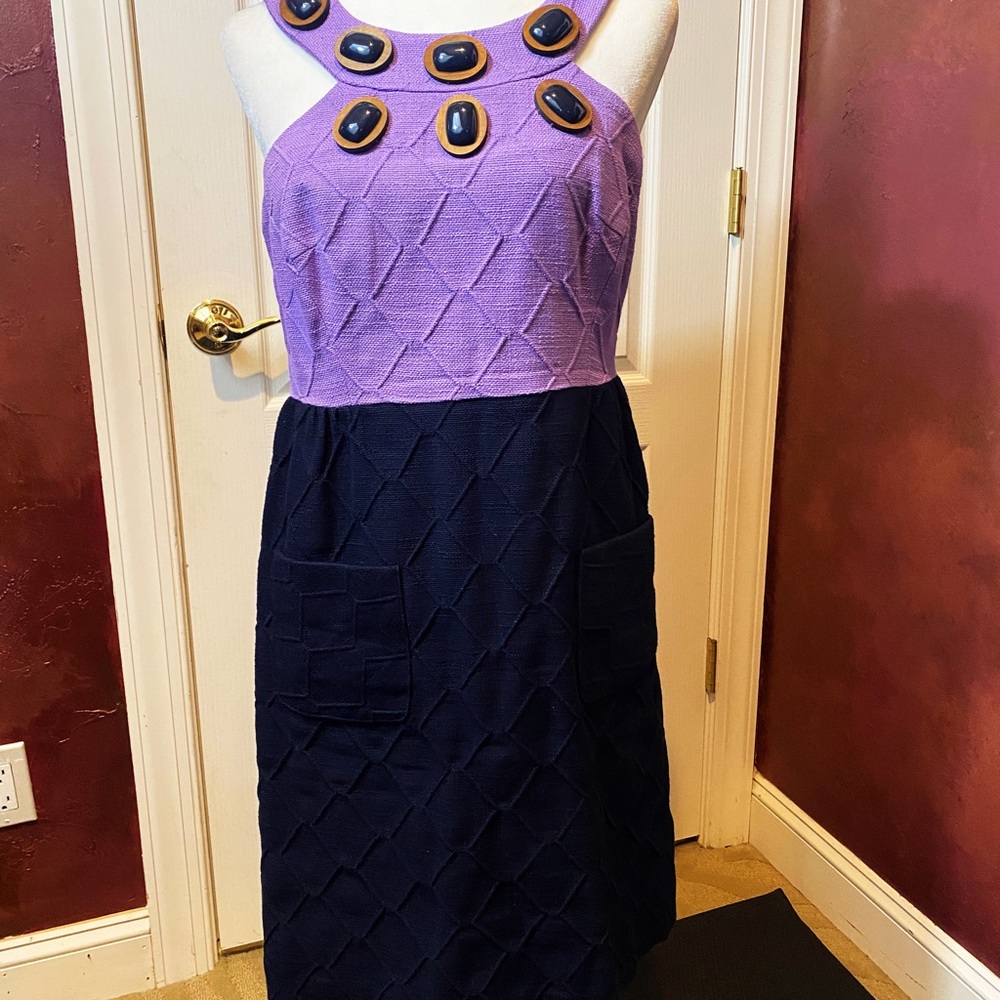 NWOT Milly Purple & Navy Textured Cotton Dress